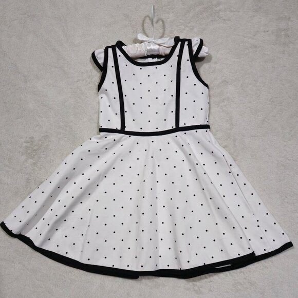 Janie & Jack ✦ Girls Dress 4 ✦ White Black Polka Dot Sleeveless Trim Party EUC - Picture 1 of 13